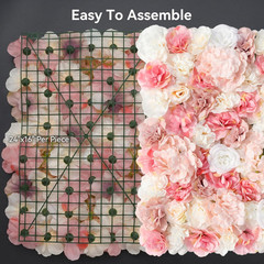 3D Flower Wall Backdrop 6 Pack, 24X16 Inch Blush Pink & Ivory Artificial Rose Pa