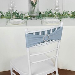 10 Dusty Blue Spandex CHAIR SASHES with Silver Round Buckles Wedding