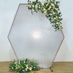 8 ft SILVER Sparkle Sequin Hexagon Backdrop STAND COVER Party Events Decorations