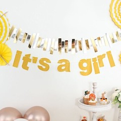 3 feet Gold Glittered It’s A Girl Paper Gender Reveal Hanging GARLAND Events