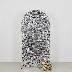 7 ft SILVER Big Payette Sequin Fitted Round Top Wedding Arch STAND COVER Party