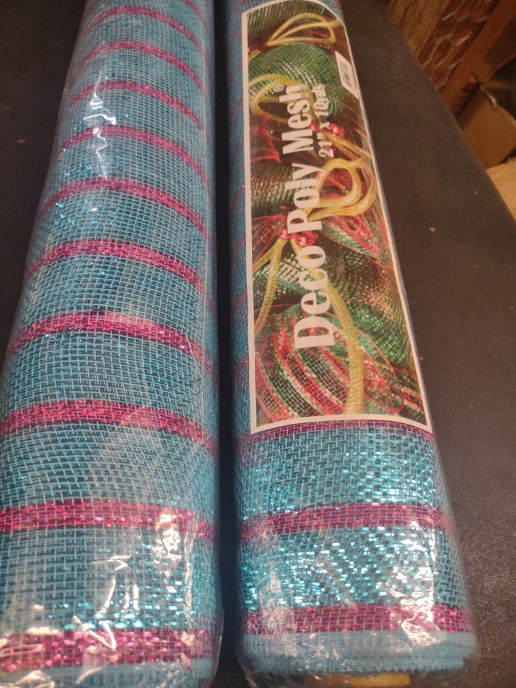 2 Rolls Deco Mesh, 21″ Craig Bachman Quality, 30′ Turquoise & Hot Pink Metallic