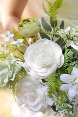 Wedding Bouquet Artificial Flower Silk Foam 11 Inch White Bridesmaid Toss Gift