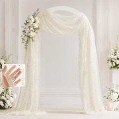 Beige Wedding Arch Draping Fabric 1 Panel 28″ x 20FT Glitter Sheer Backdrop