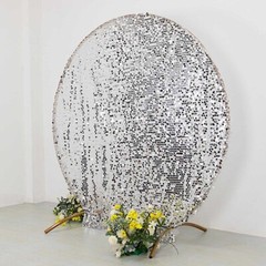 7.5 ft SILVER Sparkly Big Payette Sequin Backdrop STAND COVER Party Decorations