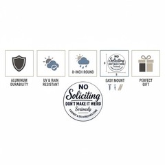 Funny No Soliciting Sign — 8″ Round Aluminum Door Plaque, Weatherproof 