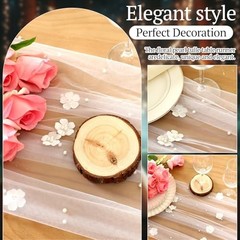 3 Pcs Table Runner 10ft/ 29 x 120 Inch Embroidery Tulle Fabric White Pearl