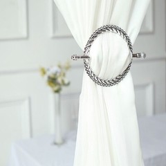 2 Round 6 in Plastic CURTAIN TIE Backs Braided Design Acrylic Crystals Party