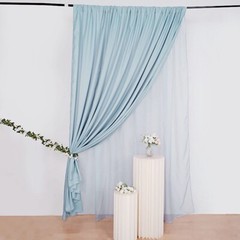 DUSTY BLUE 10 ft x 10 ft Polyester Sheer Chiffon Dual Layer CURTAIN Rod Pockets