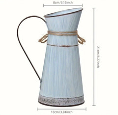 Rustic Galvanized Metal Pitcher Vase Chic Farmhouse Decor Blue Gray w/Heart