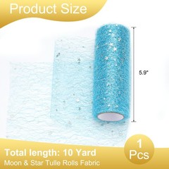 Moon & Star Tulle Rolls Fabric, 6″ x 10 Yard Nylon Tulle Ribbon, Blue