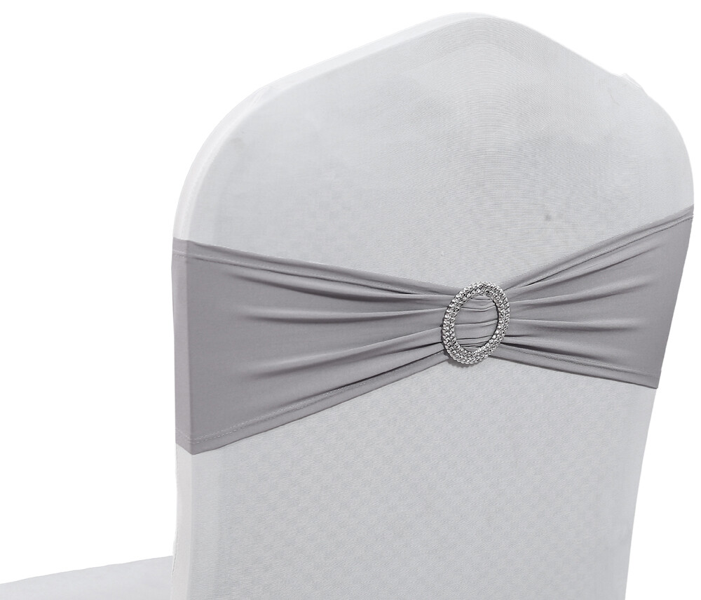 100 Spandex Stretch Chair Cover Sash Bows Wedding Party (Silver Grey)~FREE SHIP