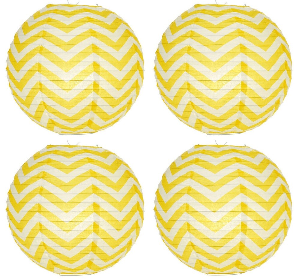 SET of 4 Japanese Chinese 14″ Round Paper Lantern Yellow Chevron Home Decor