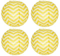 SET of 4 Japanese Chinese 14″ Round Paper Lantern Yellow Chevron Home Decor