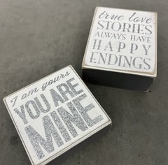 Wooden Wedding Theme Signs – White & Grey with Glitter Set of 2