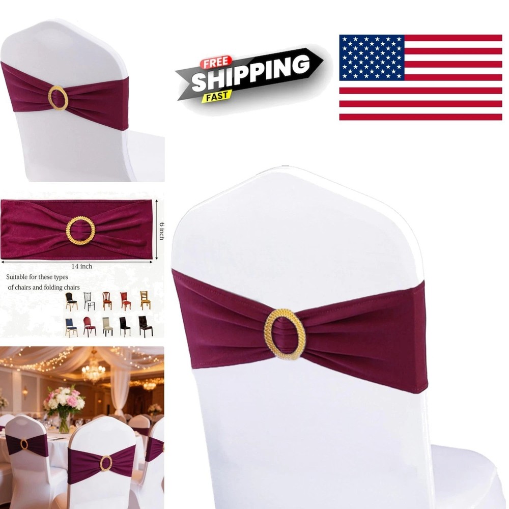 Reusable Dark Burgundy Chair Sashes 50 Count with Gold Buckles for Celebrations