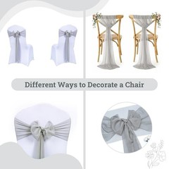 Pack of 50 Chiffon Chair Sashes Bows for Wedding Events Supplies, 50 pcs Grey