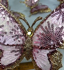 6 Pink & Gold BUTTERFLYS 7″ Clip-on Trees or Decorations Glitter & Sequins NEW