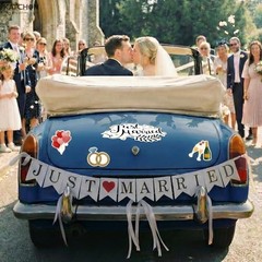 , Just Married Car Magnets – Pack of 15 | Just Married Banner for Wedding