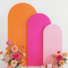 3 Set Orange Rose Red Pink Party Arch Backdrop Cover 7.2Ft, 6.6Ft, 6Ft Spandex F