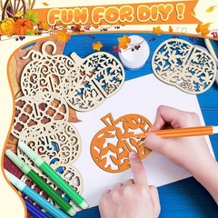 MotiMind 60 Pcs Fall Crafts Set 48 Pcs Wooden Pumpkin to Paint for Thanksgivi…