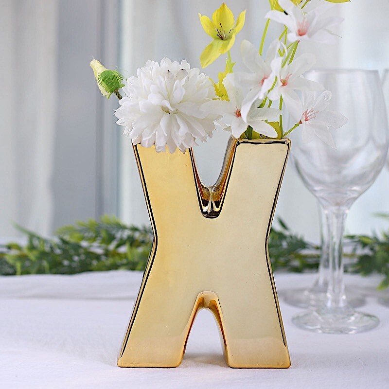 GOLD 6″ Ceramic X Symbol Flower VASE Table Centerpiece Party Events Decorations