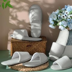 12 Pairs House Slippers for Guests Disposable Open Toe Spa Medium Light Gray