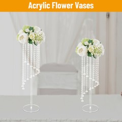 2Pcs Acrylic Column Flower Stand Clear Tall Vases for Centerpieces 23.6in