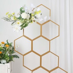 6FT Gold Metal Honeycomb Balloon Arch Stand Wedding Party Backdrop Frame