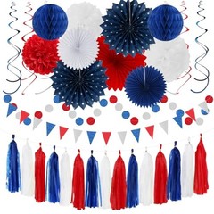Fourth-4th of July Memorial-Day Party-Decorations – 31pcs Red Blue White Red