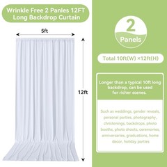 10ftx12ft Wrinkle Free White Backdrop Curtain, 2 Panels 12FT Height White Wed…