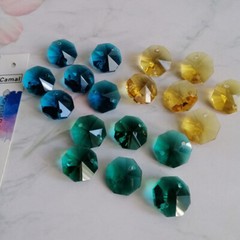 140pcs DIY 3color Octagonal Crystal Glass Beads 14mm 2holes Chandelier Part