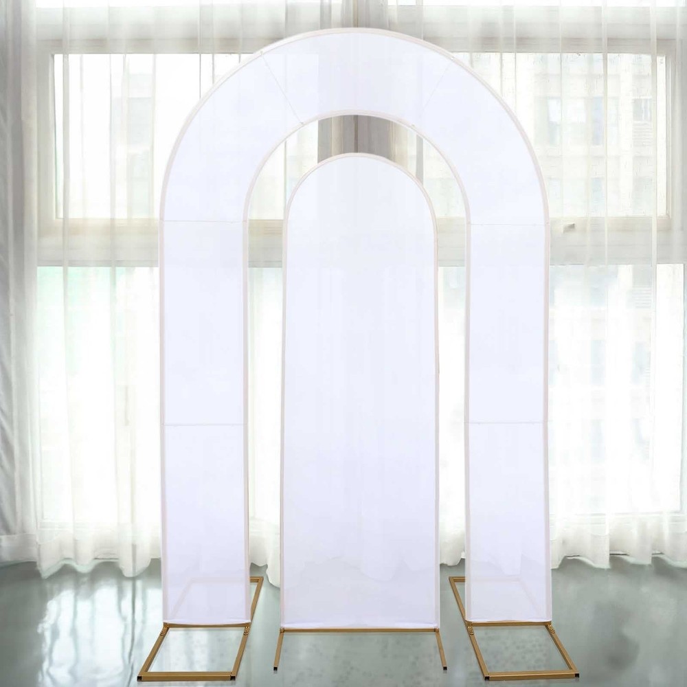 2 WHITE Fitted Spandex Open Arch Double Sided Backdrop STAND COVERS Party Event