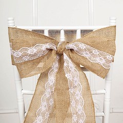 5″ x 108″ NATURAL BURLAP CHAIR SASH with WHITE Lace Wedding Party Event Supplies