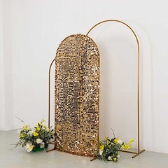 6 ft GOLD Big Payette Sequin Fitted Round Top Wedding Arch STAND COVER Party