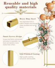 Metal Wedding Arch Backdrop Stand Set of 2 – 7.2FT & 6FT Gold Balloon Frame for