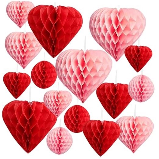 PCS Valentines Day Decor, Red Pink Heart Valentines Party Decorations Pom 16