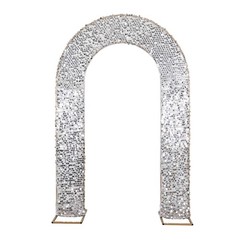 8ft SILVER Fitted Big Payette Sequin Open Arch Double Sided STAND COVER Party