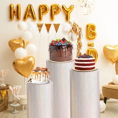 Set of 3 Cylinder Spandex Stand Covers, Champagne, Laser Reflective Fabric-Large