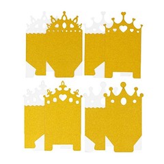 20 Gold Glitter Princess Crown Paper Favor Boxes Party Events Home Decorations