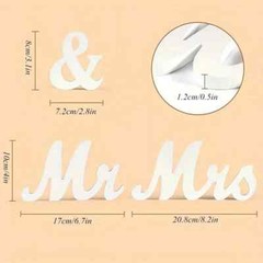 3PCS LG 4″ Size Mr & Mrs WHT Wooden Self-Standing Display/Sign Wedding/Rehearsal