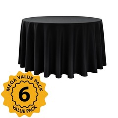 6-Pack Black Round Tablecloths 120 in for 5-6 Ft Round Tables | Stain-Resista…