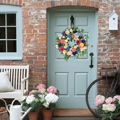 22 inch Spring Artificial Flowers Spring Summer Yellow Blue Rose Wreath