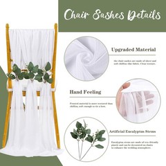 White Chair Sashes Wedding Aisle Decorations: 24 Packs 8ft Long Draping Fabric