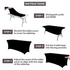 IVAPUPU 4FT Spring Table Cloth for Rectangular Fitted Events Stretch Black Ta…