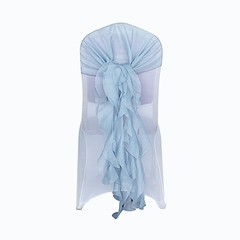 Dusty Blue Premium CHAIR COVER with Curly Chiffon Ruffled SASHES Wedding