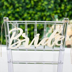 Natural 2 Wooden 12″ x 5″ Bride and Groom Chair Signs Wedding Hanging Decor