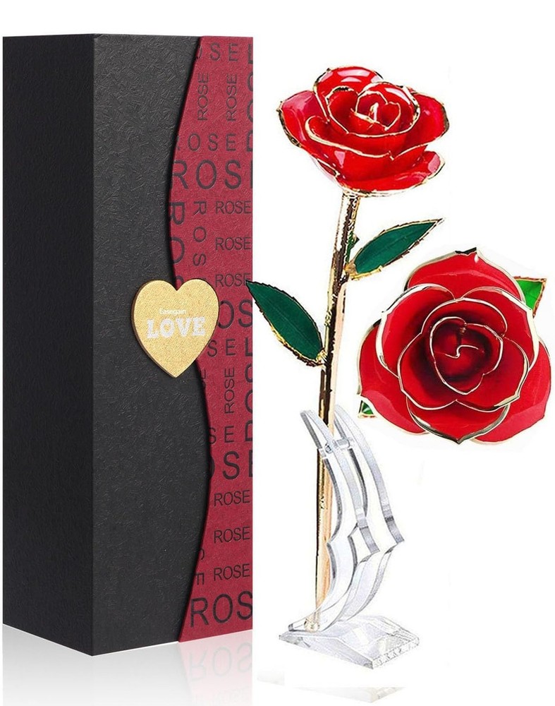 Gold Dipped Rose 24k Red Gold Plated Rose – Everlasting Long Stem Real Rose E…