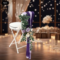 Bohemia Wedding Chair Back Flowers 6pc Artificial Rose Set Purple Green Beige