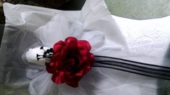 Wedding Red & White Bows with a touch of black set of 12 with loop or elastic